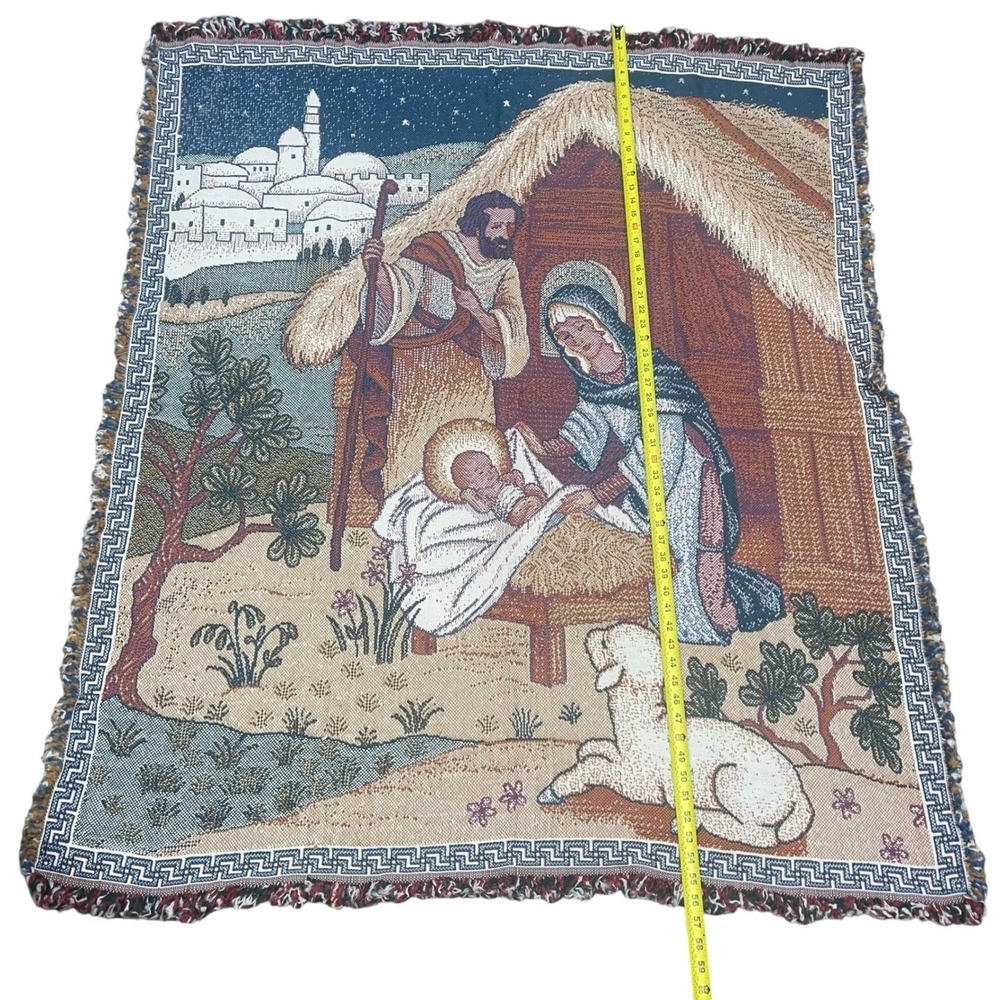 Nativity Scene Mary Joseph Jesus Christmas Christian Holiday Tapestry Throw - Picture 3 of 5